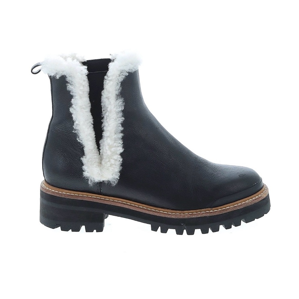 Marc Fisher Black Leather Chelsea Boot with White Shearling Trim